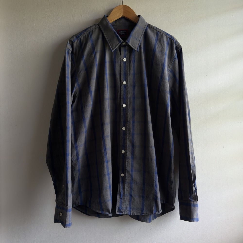 UNTUCKit Gray Blue Button Down Shirt Mens Long Sleeve Check Cotton XL